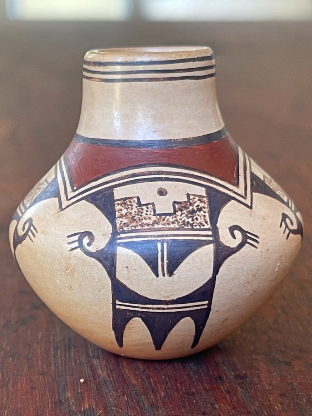 Native American Hopi Tewa Miniature Polychrome Clay Sikyatkirevival Pot